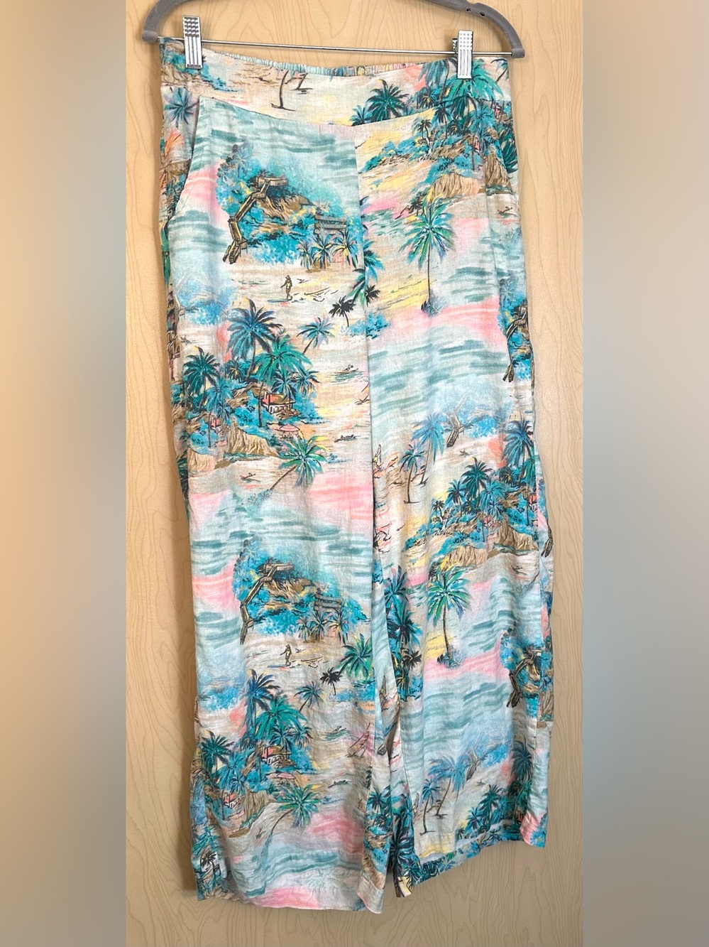 C&C California Tropical Print Ankle Pants in Teal, Pink, Aqua